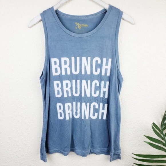 Mumu Mellow BRUNCH Spell out Slouchy Graphic Tee size S - Picture 2 of 10